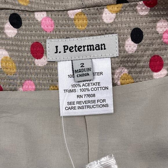 J Peterman Sz 2 Silver Satin Short A Line Skirt Multicolor Polka Dot Lined - Picture 8 of 11